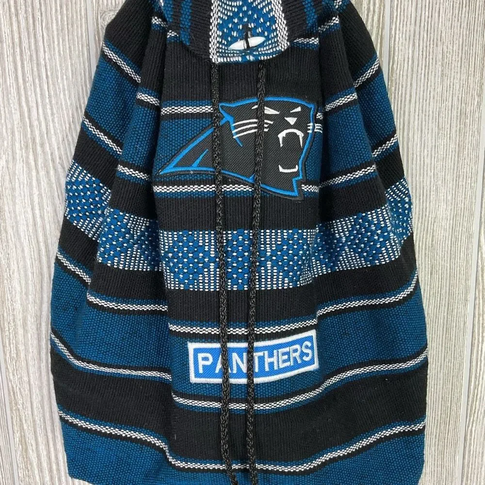 Carolina Panthers NFL Drawstring Backpack Woven Baja Jerger Boho Bag Blue ad Bla